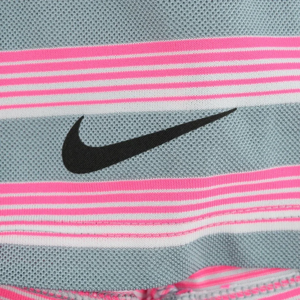 Nike Golf Mens S Polo Pink Gray Striped Tour Performance Dri Fit Stretch Shirt‎